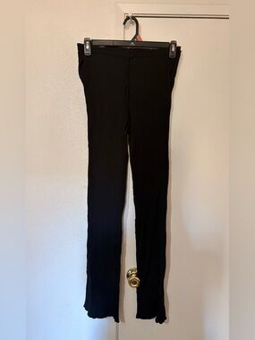ZARA Small Black Textured Ribbed High Waist Flare Leggings W/ Elsastic Waist